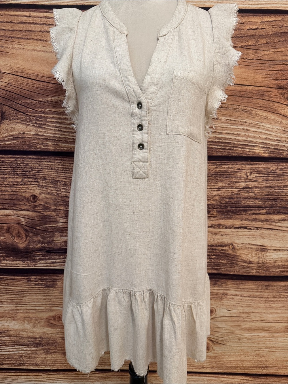 Umgee Cream Button-Front Ruffle Hem Mini Dress - Picture 3 of 7